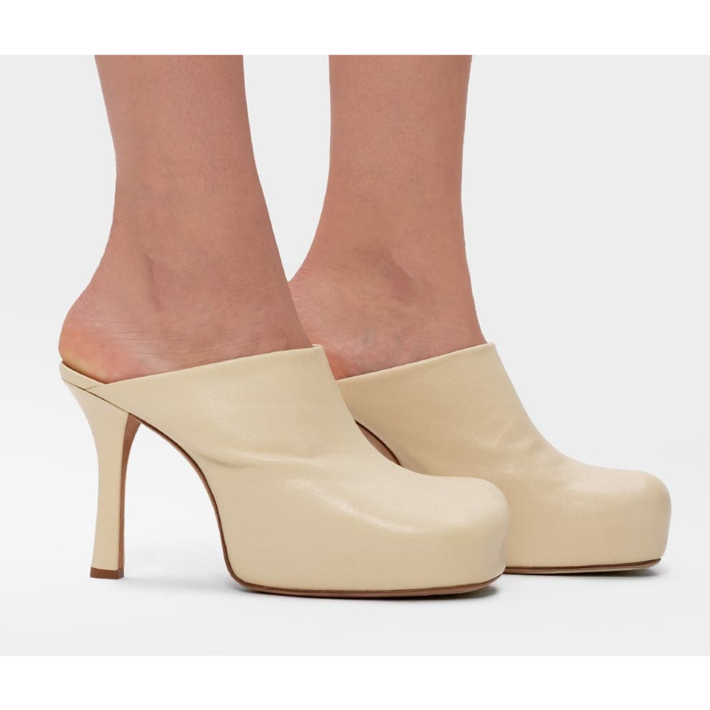Bottega Veneta Bold Mules Platform Heel Butter Beige Yellow Leather Size 37